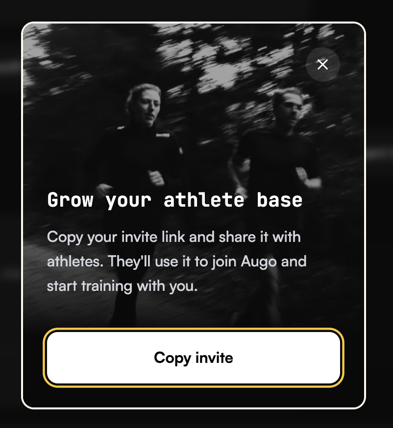The Grow your athlete base window with a Copy invite button